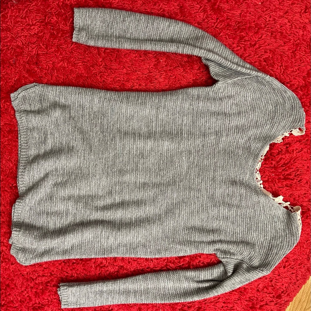 Gray Sweater Crochet Back